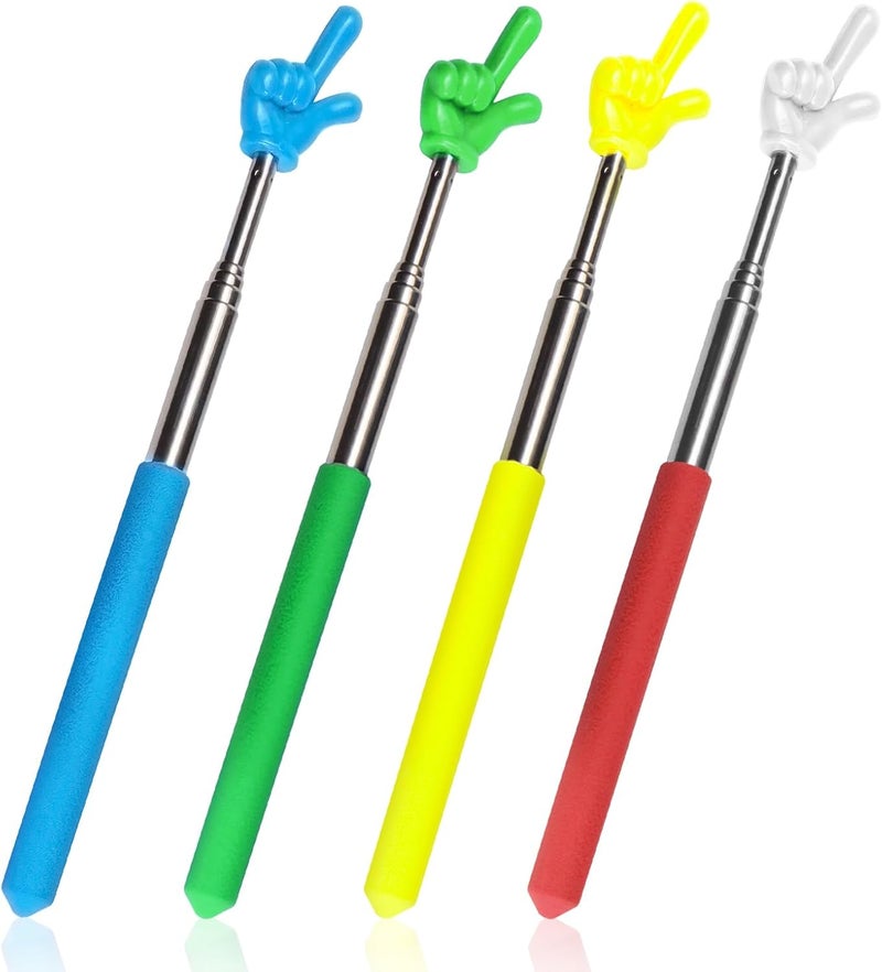Bagentry 4 Pcs Teacher Pointer Stick for Classroom Extendable Pointer Finger Telescoping Hand Pointer Retractable Pointing Stick Reading Aid for Presentation Whiteboard (Red, Yellow, Blue, Green) - Image 1